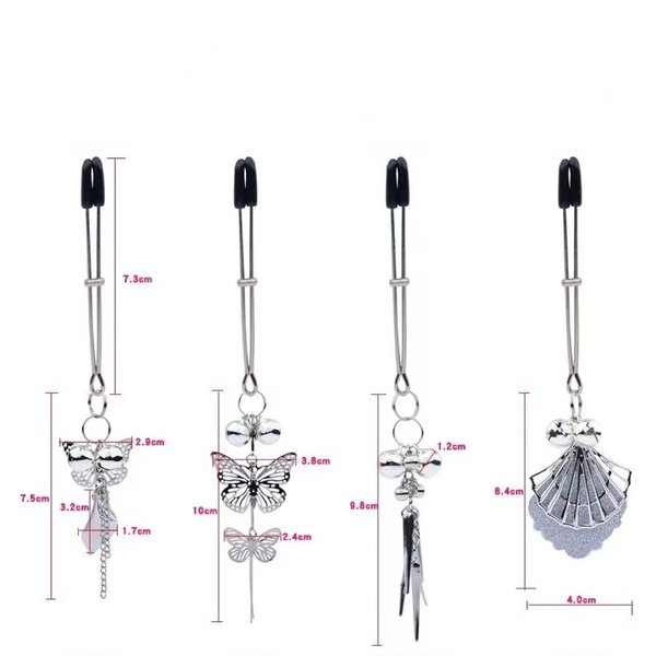 Silver Butterfly Pendant Bell Nipple Clamps, Adjustable Breast Nipple Clamps, Papilla Straighteners Corrector Nipple Shield Nipple Clamps Adjustable Breast Clamps (E)