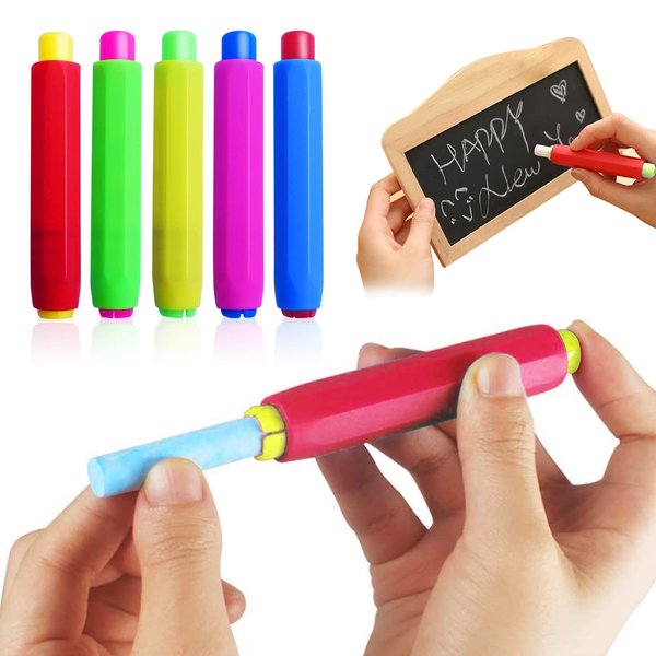 5 Pieces Colorful Plastic Chalk Holders，Blackboard Adjustable Set for Teachers Kids School Office Drawing Board，It protects your hands from direct contact with chalk, 5 Count (Pack of 1)