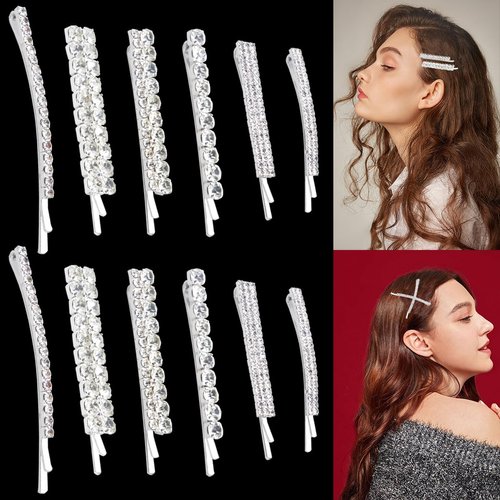 12 Pieces Rhinestone Bridal Hair Clip, Alloy Rhinestone Wedding Hair Pins Crystal Hair Clips, Jewelry Barrette Elegant Hair Accessories for Brides Bridesmaids Flower Girls(Sliver)