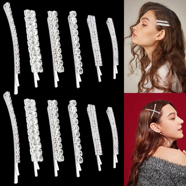 12 Pieces Rhinestone Bridal Hair Clip, Alloy Rhinestone Wedding Hair Pins Crystal Hair Clips, Jewelry Barrette Elegant Hair Accessories for Brides Bridesmaids Flower Girls(Sliver)