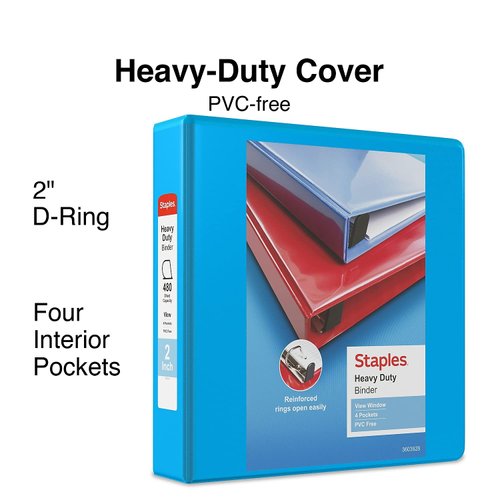 Staples 976038 Heavy-Duty 2-Inch D 3-Ring View Binder Light Blue (26350)