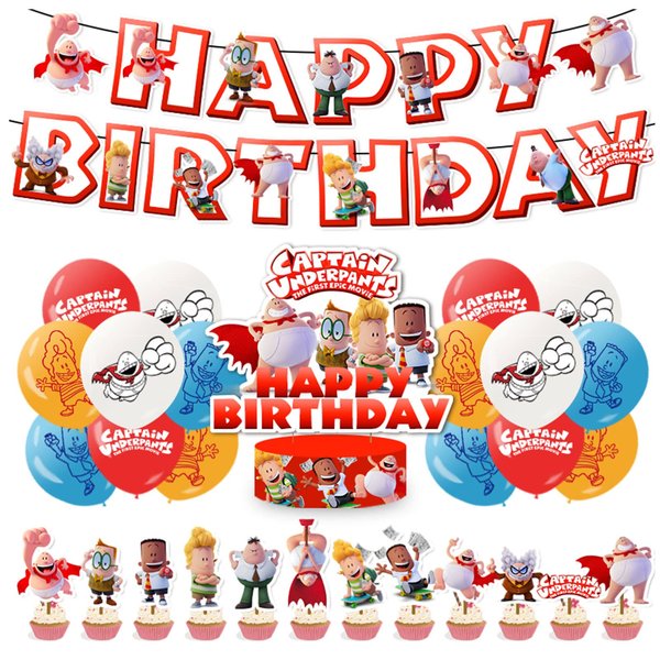 Captain Underpants Party Supplies Captain Underpants Birthday Party Decorations Includes Happy Birthday Banner, Cake Topper, Cupcake Toppers, Balloons
