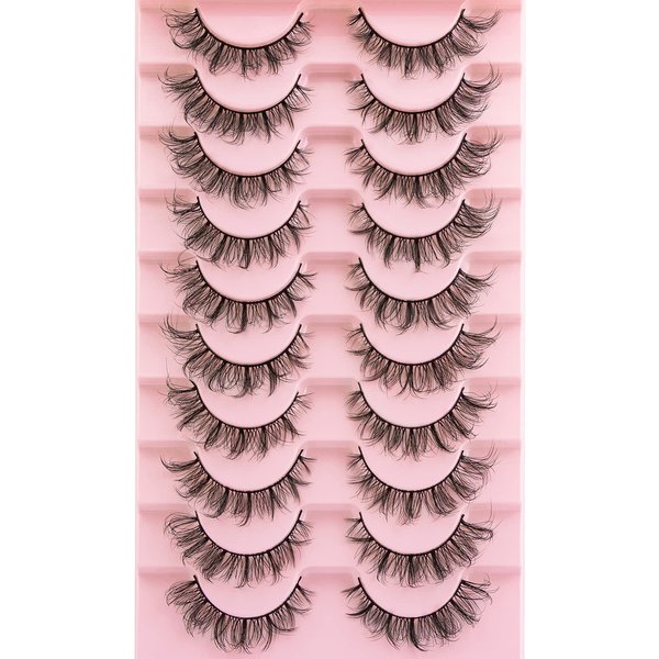 KOUSEI False Eyelashes Wispy Lashes Curled Lashes 8d Crossed Glamour Lash Natural Fake Lashes Fluffy Faux Mink Lashes 10 Pairs Pack