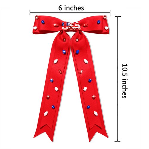 Boderier 4th of July Hair Bows for Women American Flag USA Hair Bow Clips Jeweled Patriotic Ribbon Hair Clips Independence Day Hair Accessories Fourth of July Party Favors USA Red