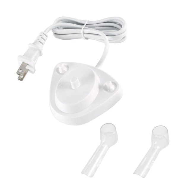 Toothbrush Charger for Oral B, POEXUJING Portable Inductive Electric Toothbrush Charger for Model 3757 with 2 Toothbrush Head Holders and 2 Dust Caps, Charging Base Power Cord for Travel Replacement