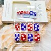 4th of July Press on Nails Short Square Fake Nails Patriotic White Five-Pointed Star Glue on Nails Independence Day Red Blue White Design Acrylic Nails False Nails for Women Girls Manicure Decor 24Pcs