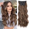 ZGYAIR Clip in Hair Extensions,Long Wavy 7PCS 20 Inch Brown with Highlights Synthetic Hair Extensions Soft and Natural Hairpieces for Women