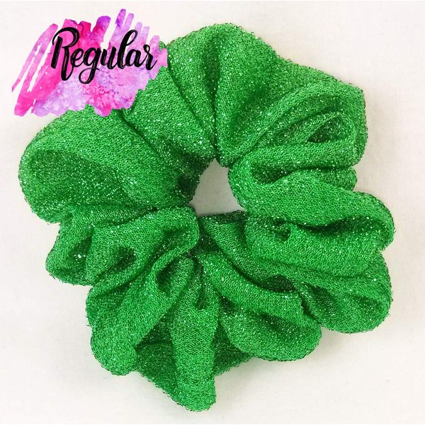 Green Glittery Stretch Ponytail Holder-Regular - Made in the USA