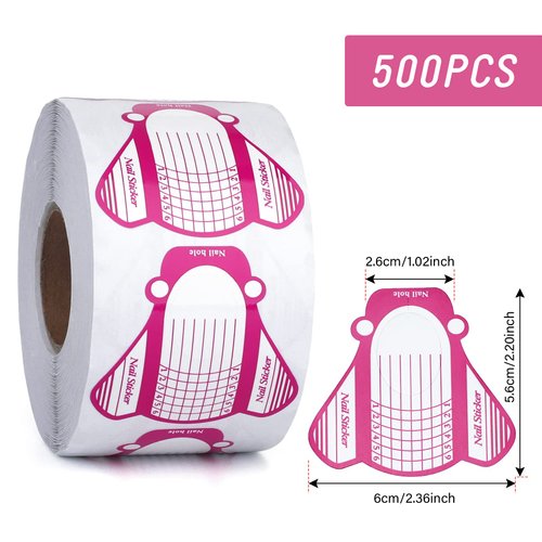 G2PLUS Nail Forms, Nail Art Tip Shape Guide Stickers Acrylic Gel Manicure Extension Tool for DIY and Home Use Salon Supplies (1 Roll - 500 PCS - Red)