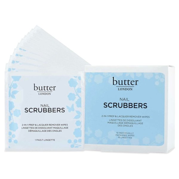 Butter LONDON Nail Polish Remover Pads, Nail Scrubbers (10 Count) - 2-in-1 Prep & Lacquer Remover Nail Wipes - Travel-Friendly Gel Fingernail Polish Remover - Cruelty-Free, Paraben-Free & Gluten-Free