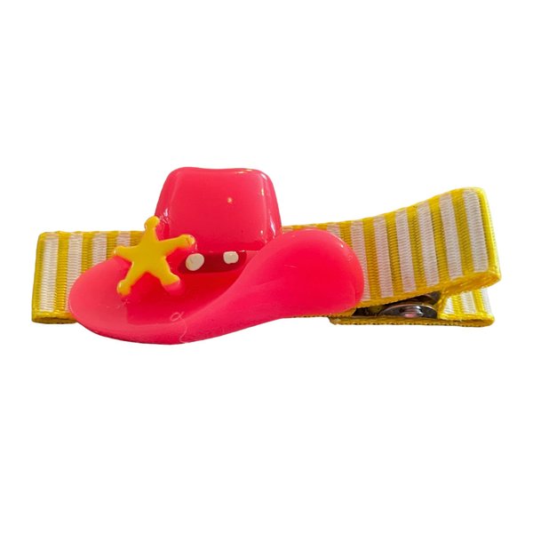 Cowgirl Hair Clip, Grosgrain Ribbon, Pink, Hat, Boot, Wrangler (hat)