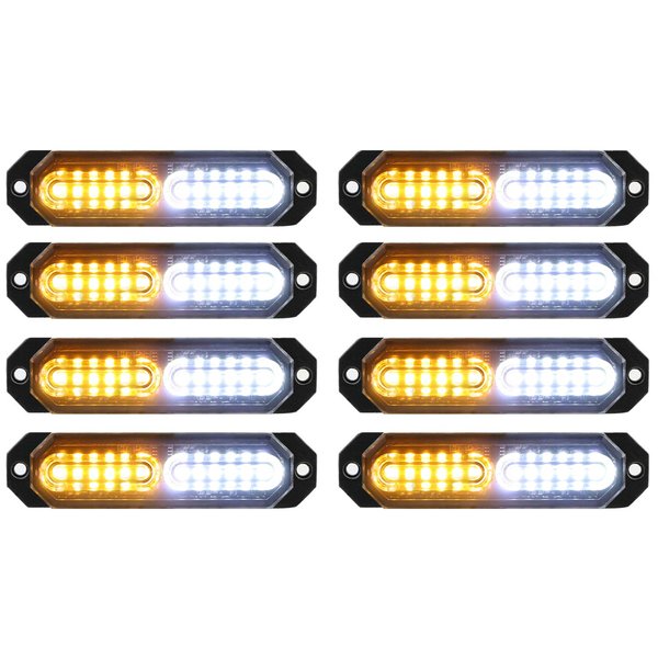 ASPL 8pcs Sync Feature Ultra Slim 12-LED Surface Mount Flashing Strobe Lights for Truck Car Vehicle LED Mini Grille Light Head Emergency Beacon Hazard Warning lights (Amber/White)