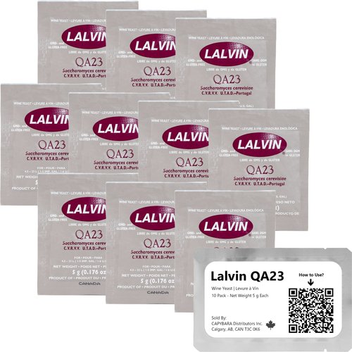 Lalvin QA23 Wine Yeast (10 Pack) - Make Wine Cider Mead Kombucha At Home - 5 g Sachets - Saccharomyces cerevisiae - Sold by CAPYBARA Distributors Inc.