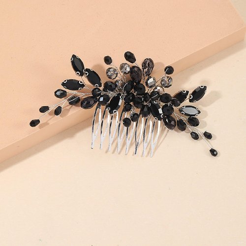 AUNEAL Hair Accessories for Women and Girls Bride Wedding Hair Comb Black Crystal Side Comb Bridal Hair Piece Leaf Headpiece Bridesmaid