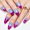 GLAMERMAID Press on Nails Medium Almond, Handmade Purple Blue Temperature Change Nails Polish Glue on Nails, 24Pcs Acrylic False Nails Kit Reusable UV Finish Full Cover Stick on Nails for Women Gift