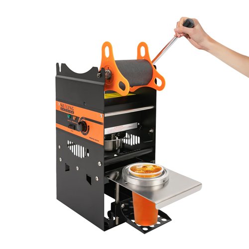 Manual Cup Sealer Machine – High-Efficiency Seals 300 Cups/Hour, Adjustable Temperature (32-482℉), Fits 3.7” Cups, Durable & Easy to Use – for Milk Tea Shops, Coffee Bars & Dessert Stores! (Black)