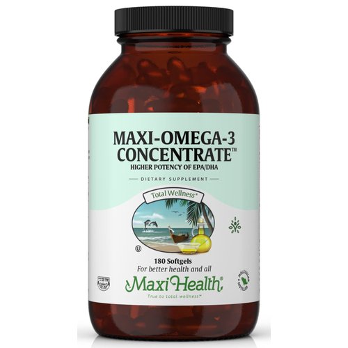 Maxi Health Omega-3 Fatty Acids Concentrate - Fish Oil - 2000mg - 180 + 20 Gel Capsules - Kosher