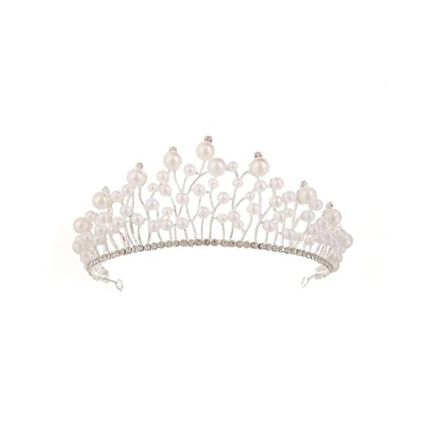 JORCEDI Pearl Rhinestone Tiaras and Crowns Headband Princess Queen Headdress For Headband Girls Crown Rhinestone Wedding Bridal Prom Birthday (Silver)