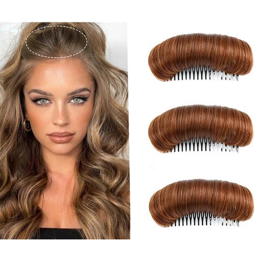 3PCS Hair Bun Invisible False Hair Clip Hair Base Bump Fluffy Hair Pad Styling Insert Tool Increased Hair Pad Hair Accessories Styling Insert Tool for Women Lady Girls (Light Brown)