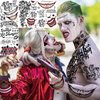 VANTATY 6 Sheets 3D Joker Tattoos For Men Adults Women, Halloween Temporary Tattoos For Women Girls Boys, Fake Tattoo Stickers Halloween Face Makeup Kit Cosplay Costume, Gothic Damaged Joker Tattoo
