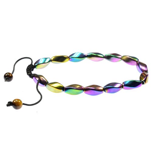 PURPLE WHALE Iridescent Hematite Twisted Beaded Bracelet for Women, Men | Handmade Macrame Style Adjustable Bracelet for Good Luck, Protection (Multi-color)