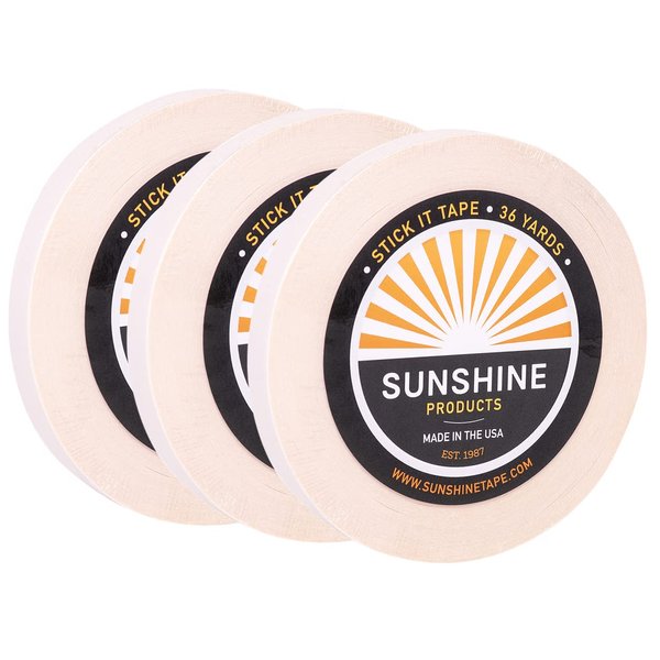 Sunshine Tape 3 Pack Stick It Wig Adhesive Tape Roll - 1/2" x 36 YDS - Double Sided, Medical Grade - Toupee and Wig Tape