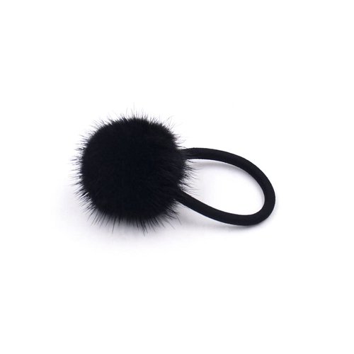 surell Real Mink Fur Pom Hair Tie - Real Fur Pompom Hair Accessory - Cute Ponytail Hairtie for Girls and Women - Black