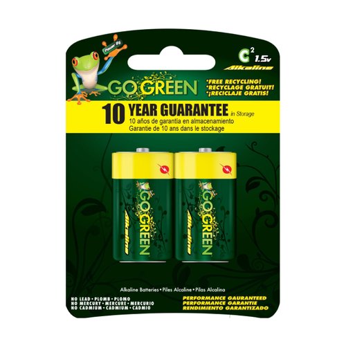 GoGreen Power (24003) Eco Friendly Alkaline C Batteries - No Lead, Cadmium or Mercury - Pack of 2