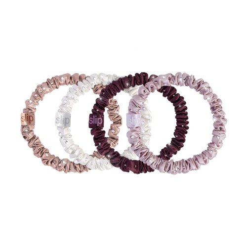 Slip Silk Crystal Skinnie Scrunchies in Manhattan Nights - 100% Pure 22 Momme Mulberry Silk Scrunchies for Women - Hair-Friendly Silk Scrunchies - Luxurious Elastic Hair Scrunchie Set (4 Scrunchies)