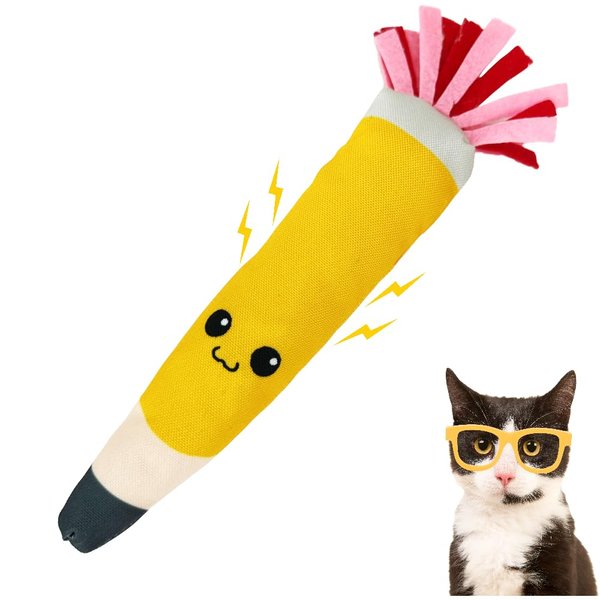 TOYGENICS Pencil Kicker Catnip Toy - Bite Resistant Cat Chew Toys w/Catnip for Cats, Crinkly Cat Kicker Toy with Interactive String Ends for Cat Teething Toys for Kittens-Cat nip Toys Cat