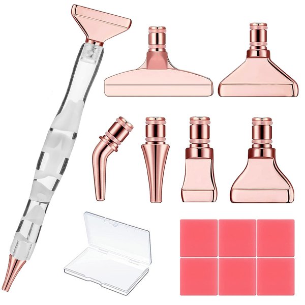Heyseri 14PCS Diamond Painting Accessories Tools Set, Exquisite Stainless Steel Metal Tips,Ergonomic Art Drill Pen and 6 Glue Clay,Comfort Grip (14PCS-White Pen+Rose Gold)