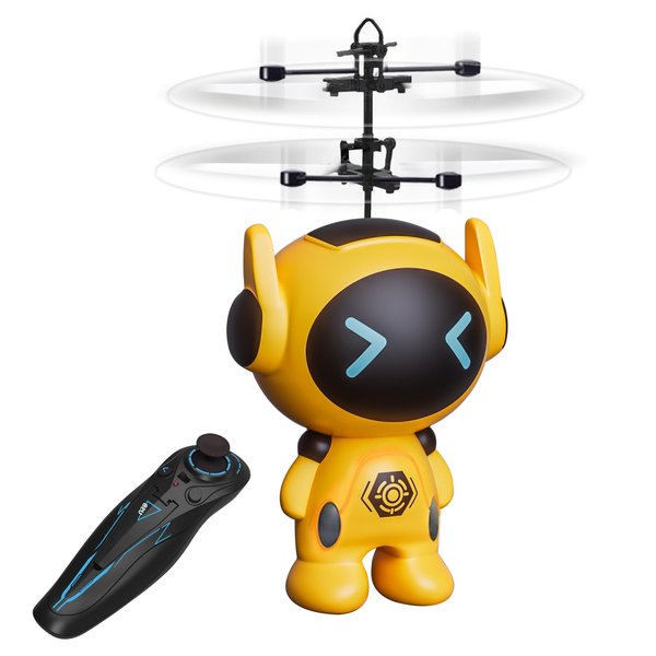 Rc Flying Ball Toys for 6 7 8-12 Year Boys - Mini Drone Built-in LED Flying Toy Helicopter Ball Drone Games for Kids Adults Indoor Outdoor Remote Control Helicopter Flying Toys, Yellow Robot