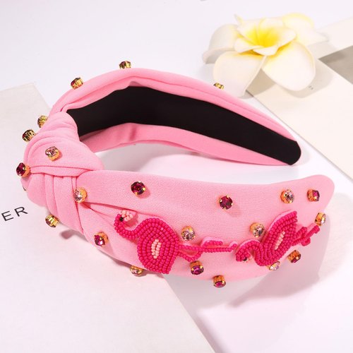 Flamingo Headbands for Women Summer Beach Headbands Tropical Palm Tree Headband Boho Hawaiian Headbands Crystal Top Knot Headband Summer Accessories Beach Vacation Outfit Party Favors (Flamingo B)