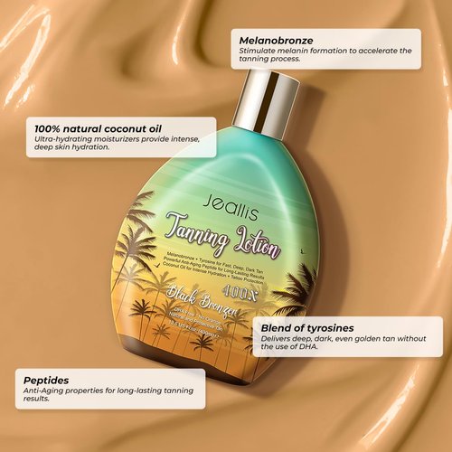 Jeallis Extreme Dark Tanning Lotion Accelerator for Indoor Tanning Beds & Outdoor Sun Tan with Bronzer to Get Dark Fast Tan, Bronzing Tanning Lotion with Tattoo Protecting Formula, DHA Free, 13.5oz