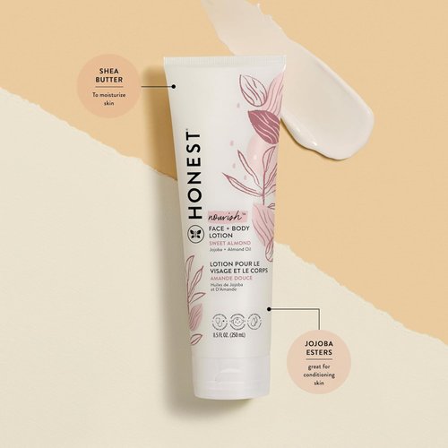 The Honest Company Hydrating Face + Body Lotion | Fast Absorbing, Naturally Derived, Hypoallergenic | Sweet Almond Nourish, 8.5 fl oz