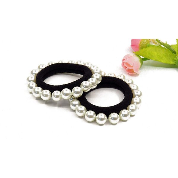 Suoirblss 5 PCS Beauty Hair Elastics with Elegant and Beautiful Imitation Pearls Hair Ties Hair Bands Bulk Ponytail Hair Knots Elastics Holders Hair Elastic Bracelet (B#)