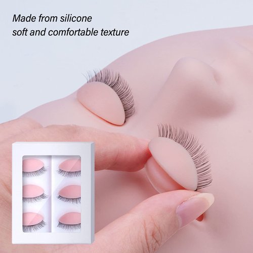 3 Pairs Replaced Eyelids Silicone Double Eyelashes Replacement Eyelids for Mannequin Head Practice Removable Eyelids with Double Layer Eyelashes Eyelash Extension Practice Eyelid (Brown)