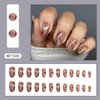 LRKNNO Almond Press on Nails Medium Length Oval Fake Nails Brown Marble Designs Glossy Acrylic Glue on Nails Cute Almond Shaped False Nails Artificial Nails for Women Girls DIY Manicure Decoration