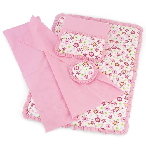 Emily Rose 18 Inch Doll Accessories | USA Business | 18-in Doll 5 PC Bedding Gift Set- Reversible Floral Print | Fits Most 14-18" Doll Beds Cribs & Cradles