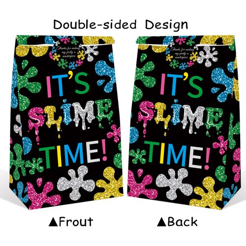 24 Pack Slime Party Favors Goodie Bags Painting Candy Gift Treat Bags with Stickers, Slime Art Theme Birthday It's Slime Time Party Decorations Supplies