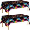 durony 2 Pack Glow in The Dark Birthday Party Tablecloth Neon Plastic Disposable Table Cover Paint Graffiti Happy Birthday Table Decorations for Let's Glow Birthday Party, 54 x 108 Inch