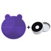 Silicon Makeup Brush Cleaning Mat with Brush Drying Holder Brush Cleaner Mat Portable Bear Shaped Cosmetic Brush Cleaner Pad+Makeup Brush Dry Cleaned Quick Color Removal Sponge Scrubber Tool (Purple)
