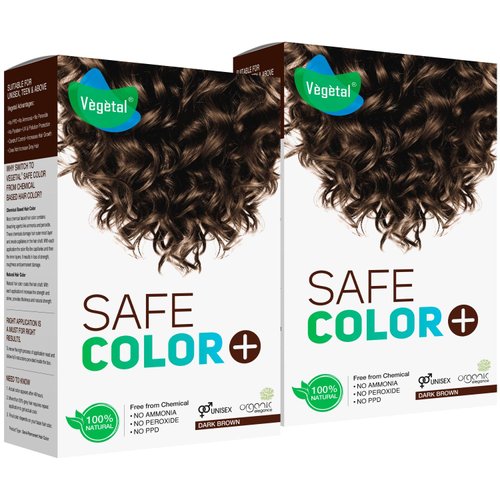 Vegetal Safe Hair Color - Dark Brown 100gm - Certified Organic Chemical and Allergy Free Bio Natural Hair Color with No Ammonia Formula for Men & Women (Pack of 2)