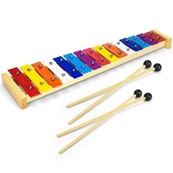 CeleMoon 15 Tone Natural Wooden Xylophone for Kids Toddler with Multi-Colored Metal Bars, Music Instrument for Preschool Educational Learning, Christmas Gifts Toys for Children Boys Girls