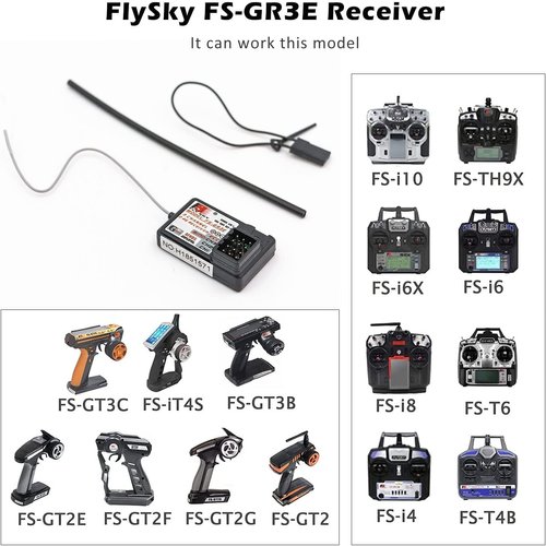 WOAEIUOS Flysky FS-GR3E Receiver AFHDS Long Range 3CH 2.4GHz Surface Receiver for FS-GT2 FS-GT2B FS-GT3B FS-GT3C FS-IT4S Transmitter RC Car Boat (1pc)