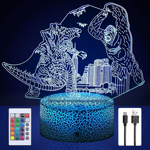 Godzilla vs King Kong toys-16 Color Dimmable and Color-Changing LED Night Light,3D illusion Remote Control Smart Touch Decorative Light,Suitable for Boys and Girls Birthday and Holiday Gifts