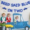 Blue Truck 2nd Birthday Banner Little Blue Truck Party Decorations Glitter Beep Said Blue I'm Two Banner Backdrop for Boys and Girls Farm Themed 2nd Birthday Party Supplies