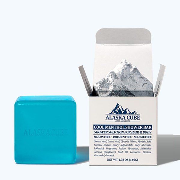 Alaskacube Cool Menthol Shower Body Soap Bar Cleanser Cooling Effect Rich Foam Body Wash Shampoo Deodorant for Face and Body 3% Menthol for Men 4.93oz