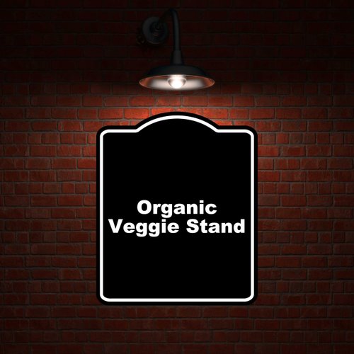 Organic Veggie Stand BLACK Minimalist Aluminum Composite Sign 8.5 x 10 inches