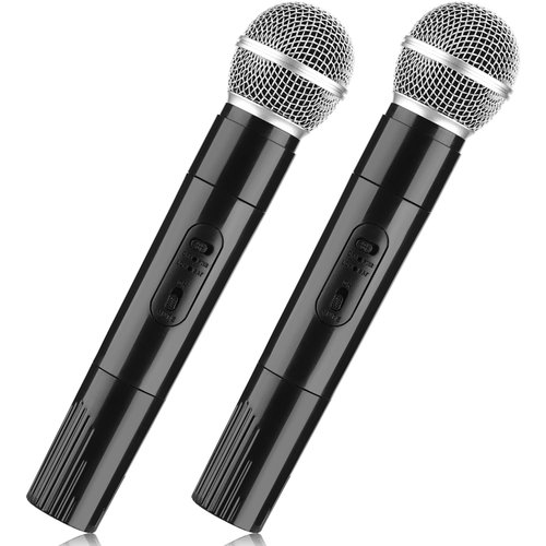 Facmogu 2PCS Fake Microphone Props, Plastic Realistic Toy Microphone Prop, Pretend Play Mic Prop for Halloween Christmas Cosplay, Simulate Speech Practice Mic for Karaoke Costume Birthday Party Favors